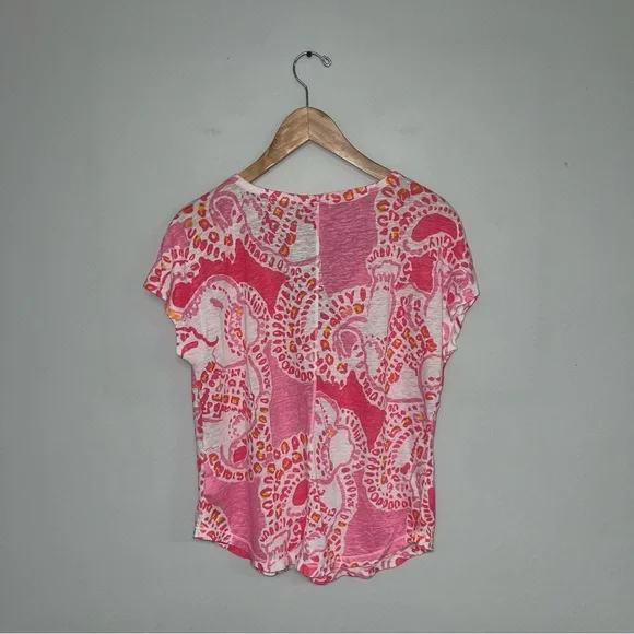 Lilly Pulitzer Duval Top Women’s Size Medium Hot Coral Trunk in‎ Love Linen - Picture 5 of 7